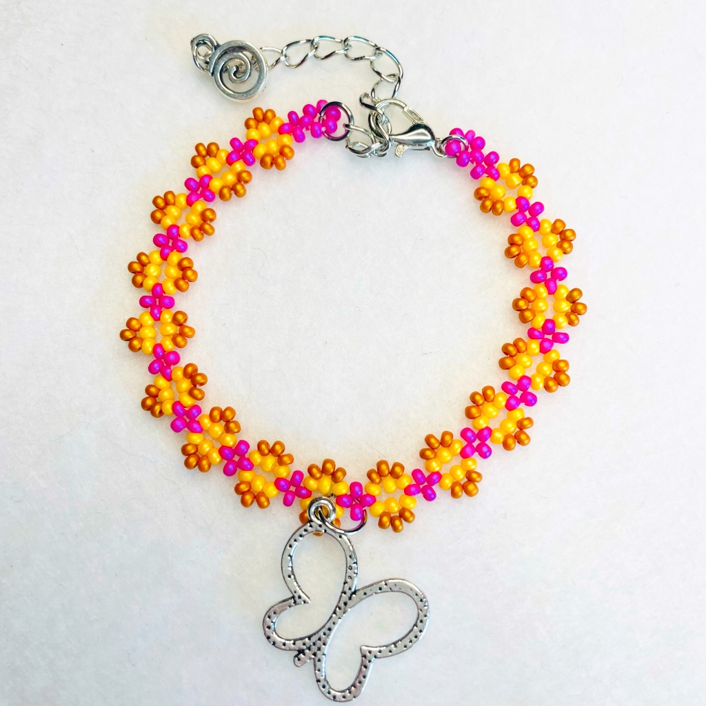 Pink Braided Bracelet Silver Butterfly Charms Rare Trendy Y2k New 15$